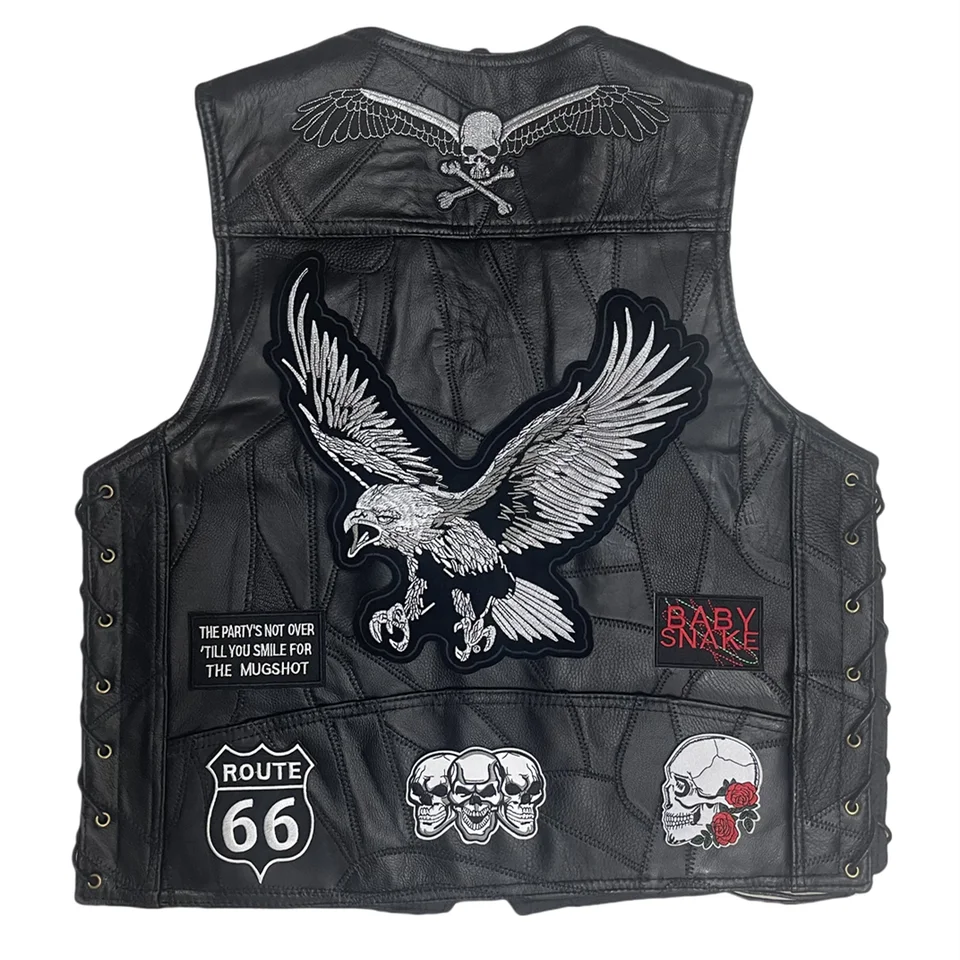 New Moto Vest Punk Patch Short Motorcycle Sleeveless Jacket Biker