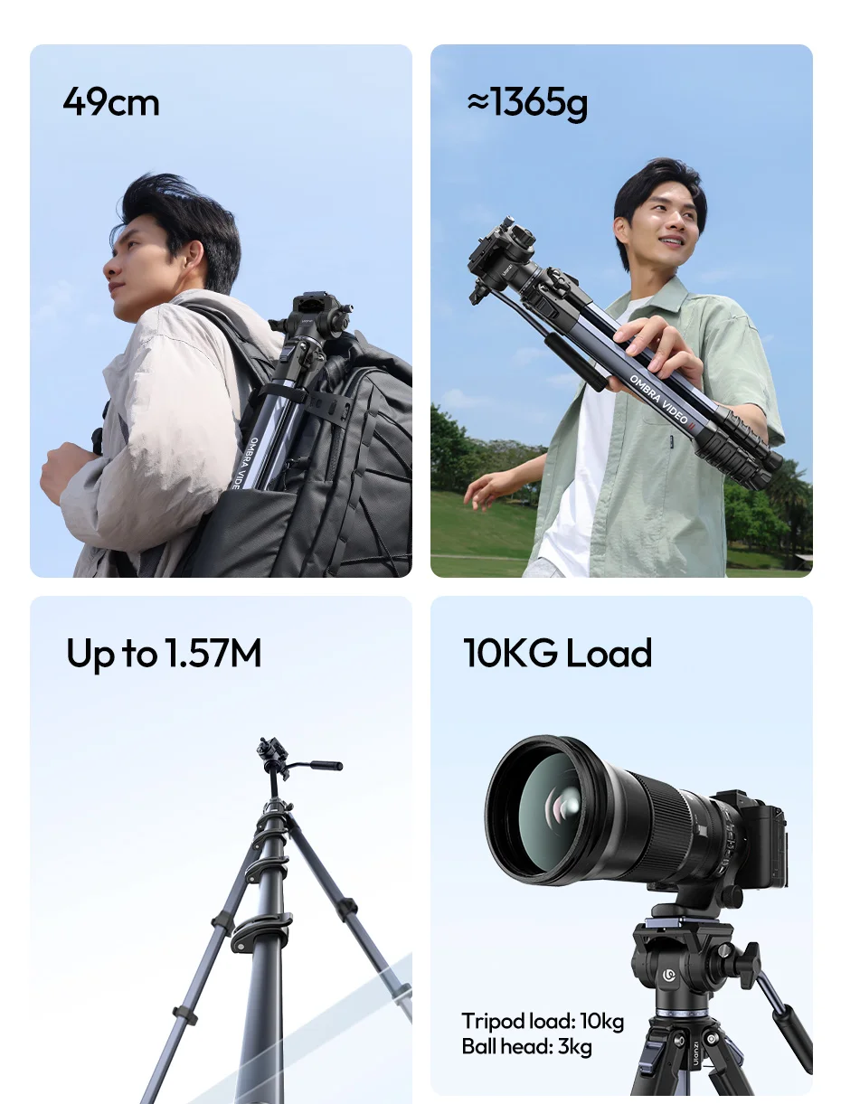 OMBRA VIDEO II 1.57M Travel Tripod with 360° Panoramic Ball Head Arca Quick Rele