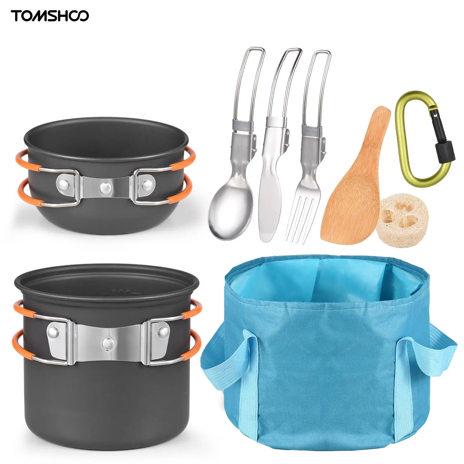 TOMSHOO Mini Camping Stove Cooking Pot Foldable Spoon Fork Cutter Cookware  Set for Outdoor Camping Hiking Backpacking Picnic 
