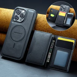 Versatile Magnetic Wallet Case with Card Holder, Detachable Leather Stand & RFID Protection - iPhone 15 Plus (Black)