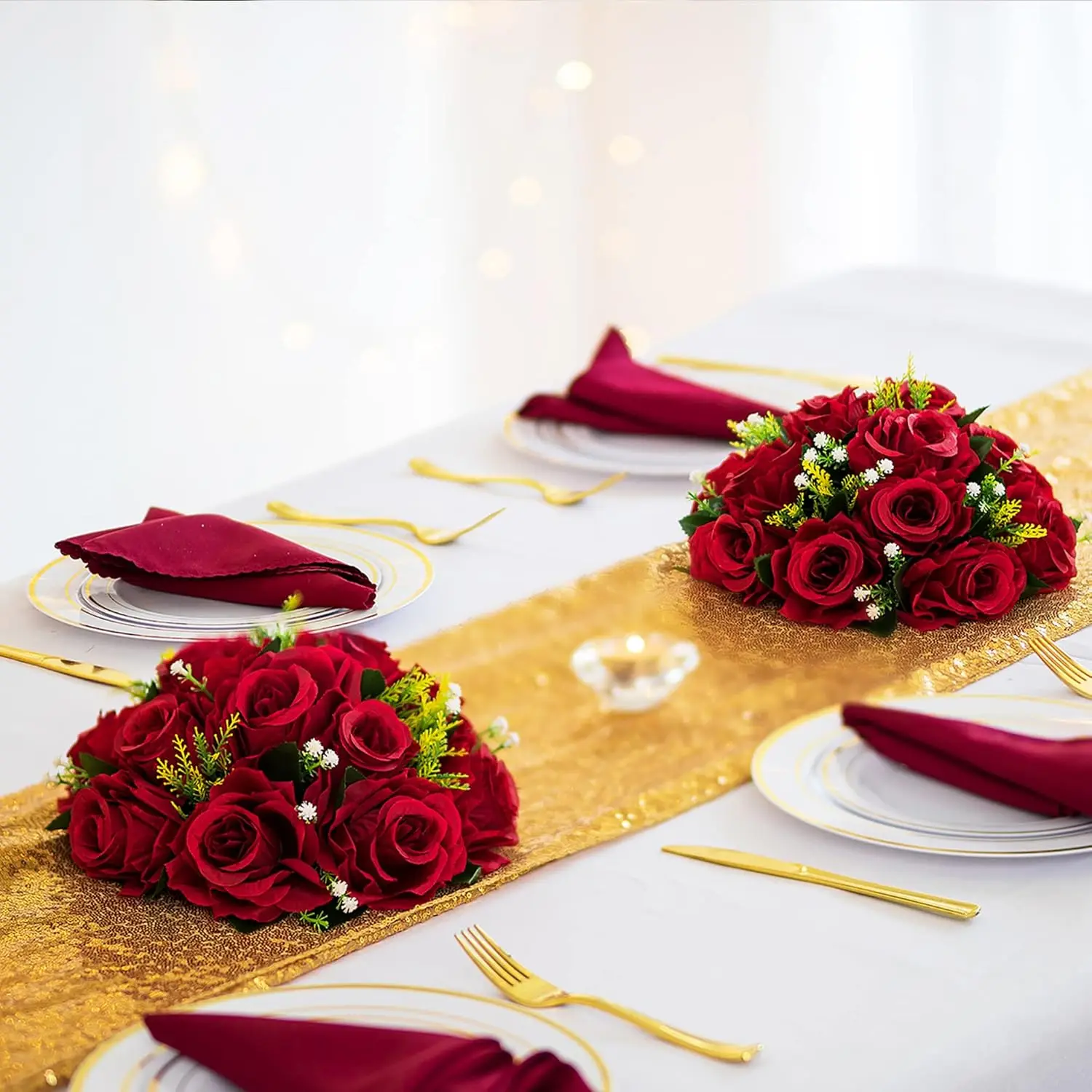 Flower Balls Wedding Rose Centerpieces: 10 Pcs Crimson Fake Flowers Kissing Balls Decor Artificial Floral Arrangements Flower