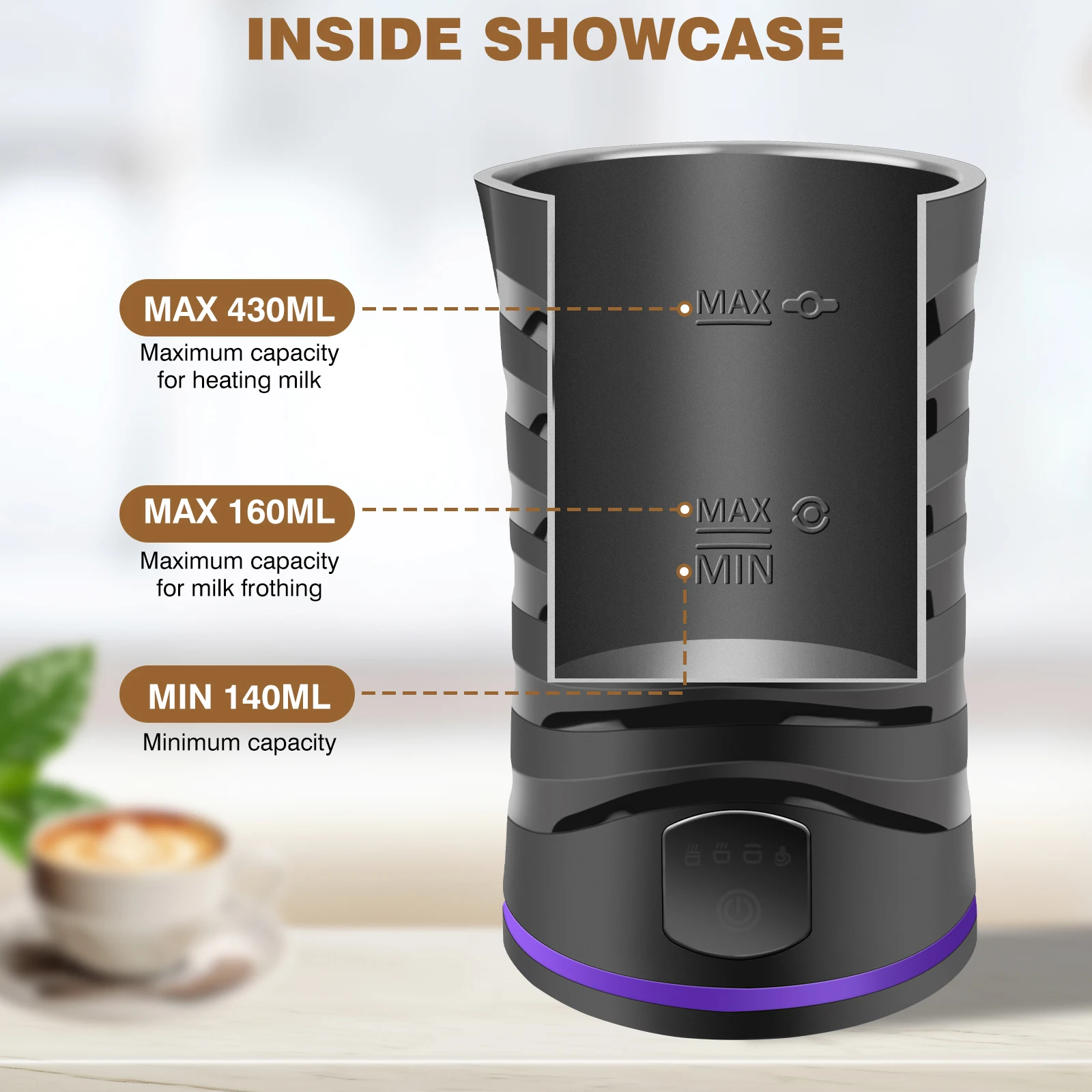 DayPlus 4 in 1 1500W Electric Automatic Milk Frother Maker Steamer Frother Machine,600ml Hot & Cold Foamer for Latte Coffee 6