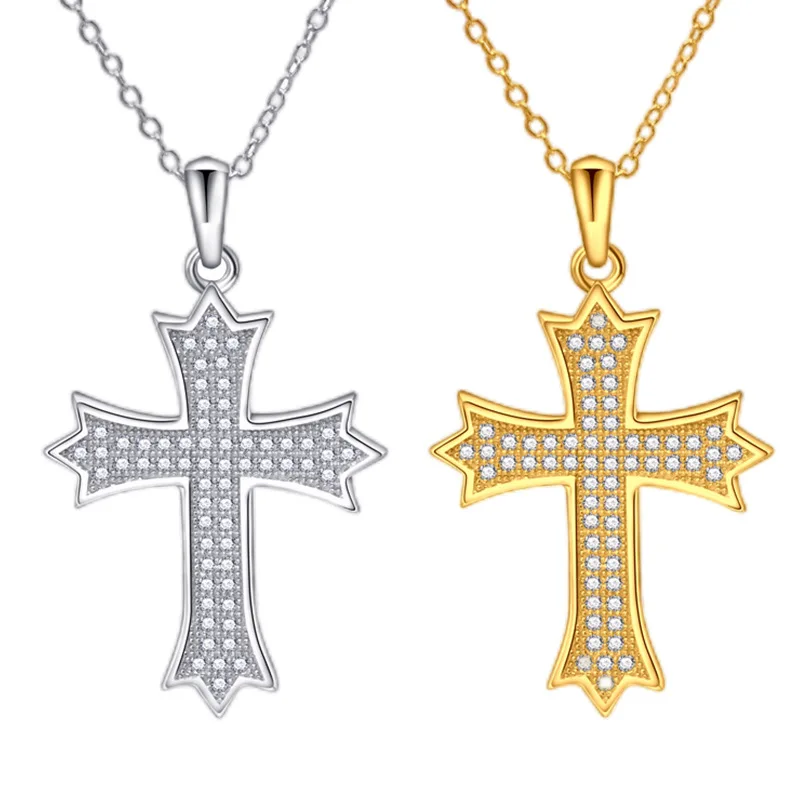 

2023 Hot selling S925 sterling silver trendy cross pendant in Europe and America, French regular full diamond women's necklace