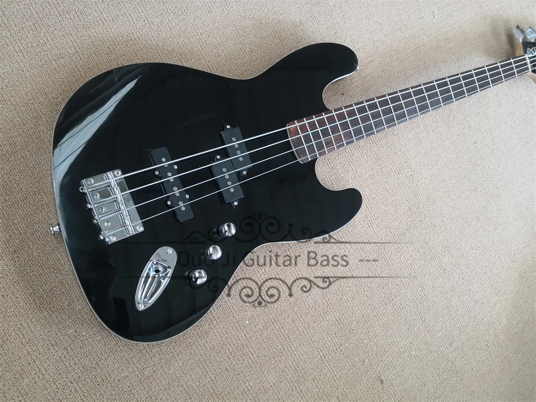 Basso A 4 Corde Jaz Bass Black Bass Basswood Body White Binding Maple Neck Accordatori Cromati A Ponte Fisso