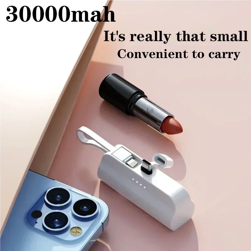 2024 New Mini power bank 30000mAh built-in cable power bank plug and play external battery portable charge+Free Shipping