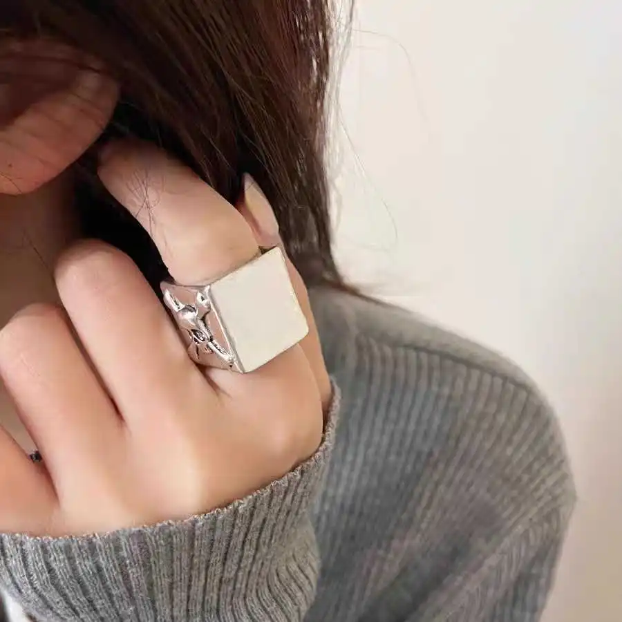 

S925 Silver Exaggerated Heavy Industry Cube Saturn Ring Euro Punk Neutral