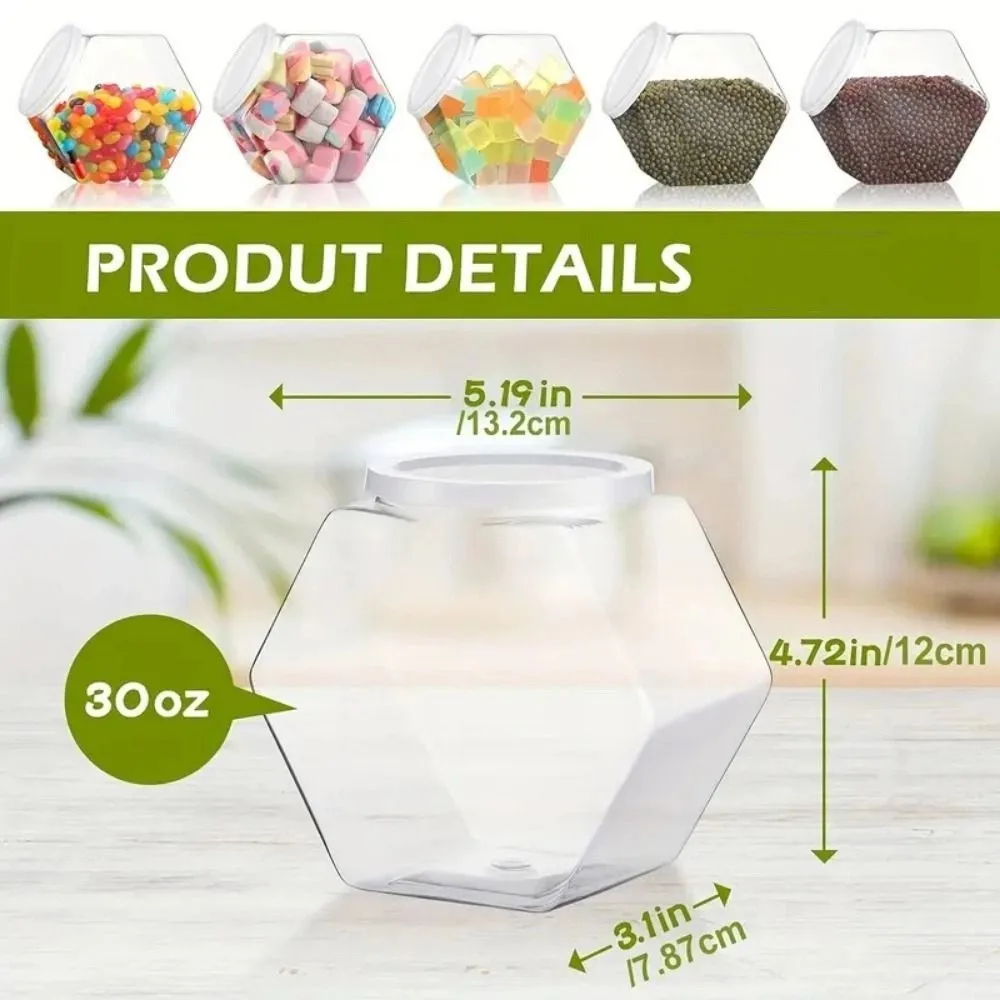 Portable Hexagonal Candy Cookie Jar Plastic with Lid Packaging Jars Clear Sealed Food Storage Container Countertop Organizer