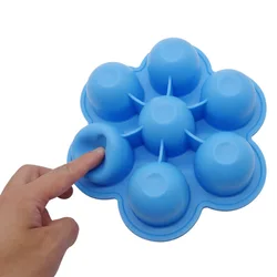 Caja multifunción de silicona de grado alimenticio para bebé, bandeja de hielo con tapa, bandeja de almacenamiento de frutas, congelador, taza, molde para pastel, 7 agujeros