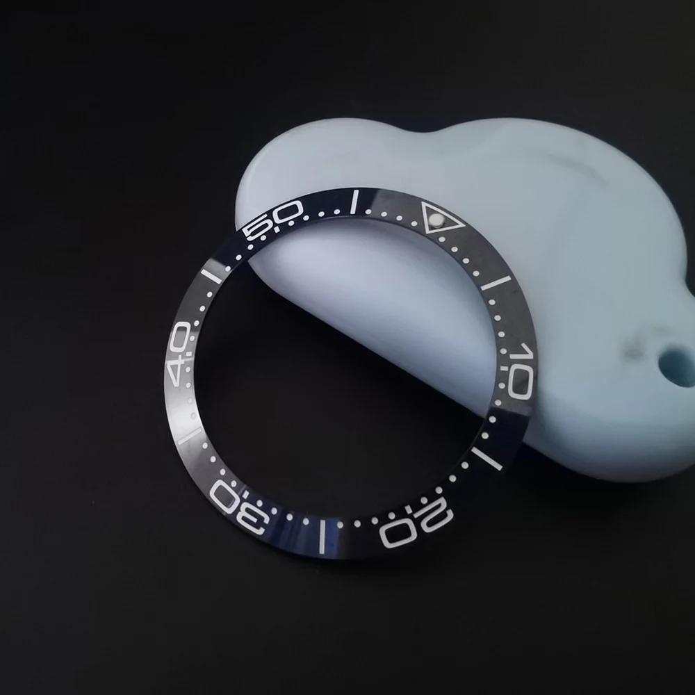 Sleek Black Blue Ceramic Bezel Insert with Green Luminous Accents