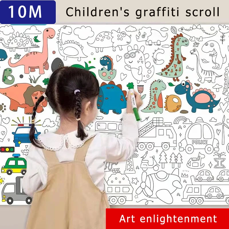 10m Portable Children Drawing Roll Poster Child Graffiti Scroll Coloring Drawing Paper Long Scroll Kindergarten Wall Stickers retro baitk half ripe xuan paper 20m long scroll paper with gold spot brush writing calligraphy painting couplet creation paper