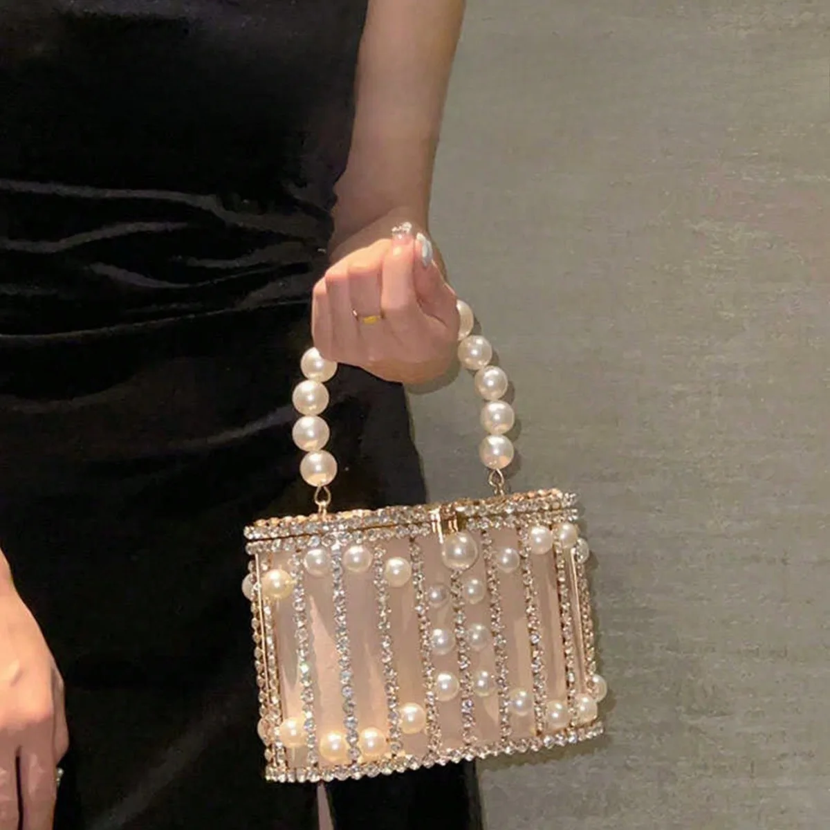 Luxury Rhinestone Pearl Woven Crossbody Evening Bag for Women