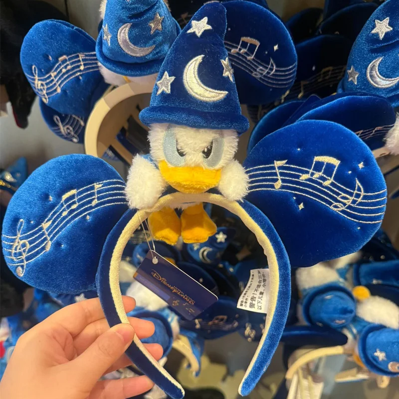 디즈니 마법사 도널드 덕 머리띠 블루 벨벳 음표 미키 귀 머리띠 홍콩 디즈니랜드 독점 헤어 액세서리