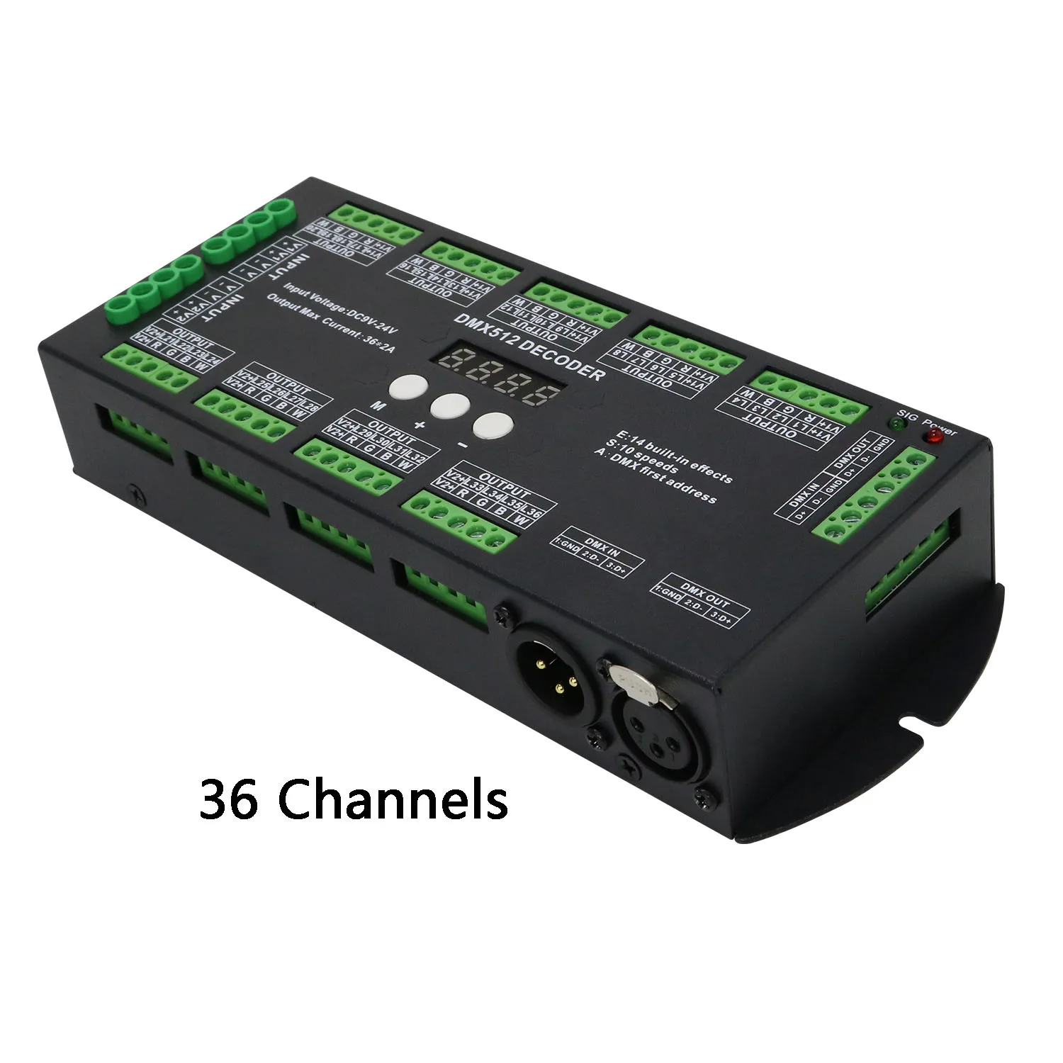 DMX 512 Decoder 4/12/24/36CH , DC5V～DC24V,2A 3A 4A 5A Led