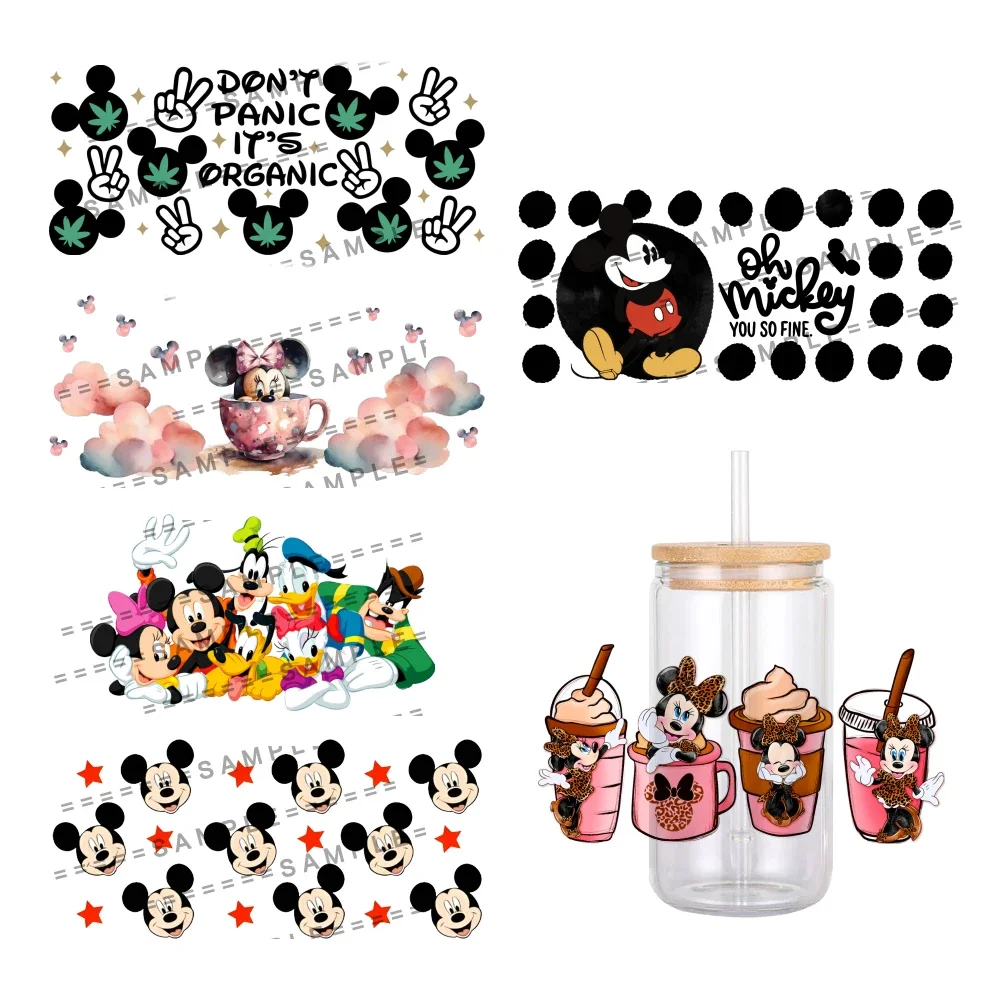 Cartoon Stickers Disney UV DTF Transfer Mickey Minnie Mouse Pattern Waterproof For 16oz Glass Cup Wrap