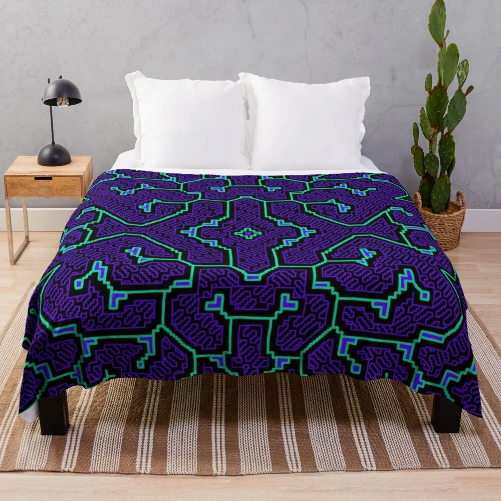 

Hand drawn Shipibo art | Sacred Geometry Throw Blanket Dorm Room Essentials Decorative Bed Blankets anime
