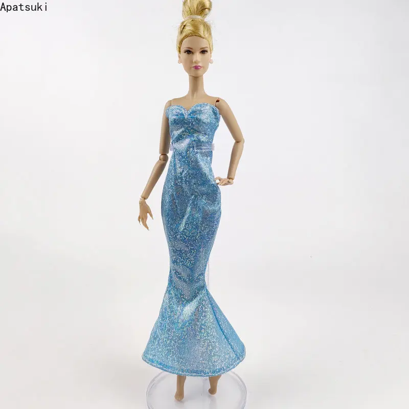 Blue Glitter Fashion Doll Dress For Barbie Outfits Abbigliamento Sirena Fishtail Party Gown 1/6 Accessori Per Bambole Fai Da Te