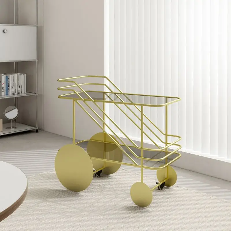 Light Luxury High-end Design Mobile Tea and Water Dining Cart Hand-pushed Gap Storage Rack Household Glass Trolley Rolling Cart