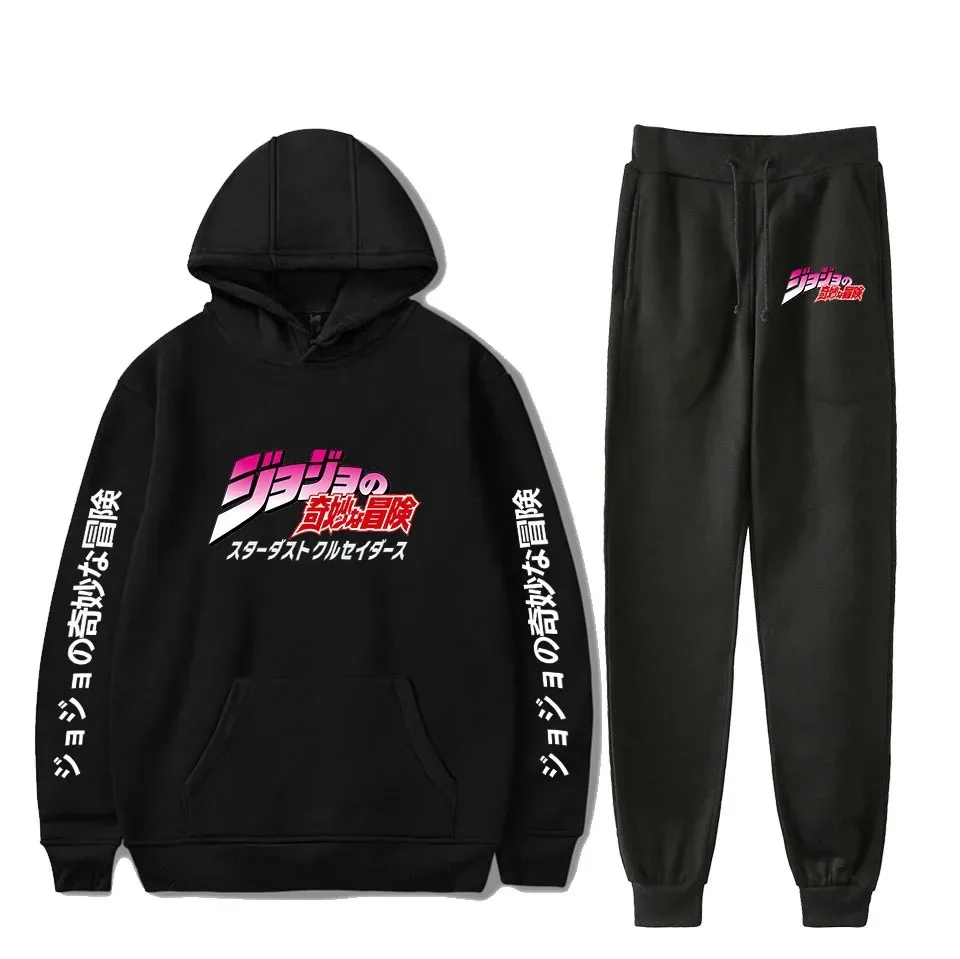 Jojo Bizarre Adventure Felpe Set Di Due Pezzi Felpe Con Cappuccio Tricipati Manga Longa + Pantaloni Jogger Conjuntos Dos Homens Estilo Japone' 2024