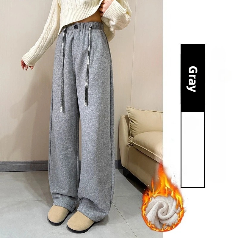 Winter Women Streetwear Baggy Fleece Pants Lady High Waist Snow Warm Plush Trousers Girls Slim Fit Daily Thermal Pants
