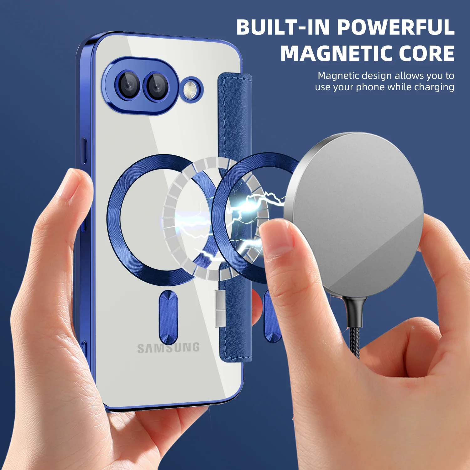 Luxury Transparent Flip Leather Wallet Magnetic Phone Case with Card Slot and Magsafe Cover