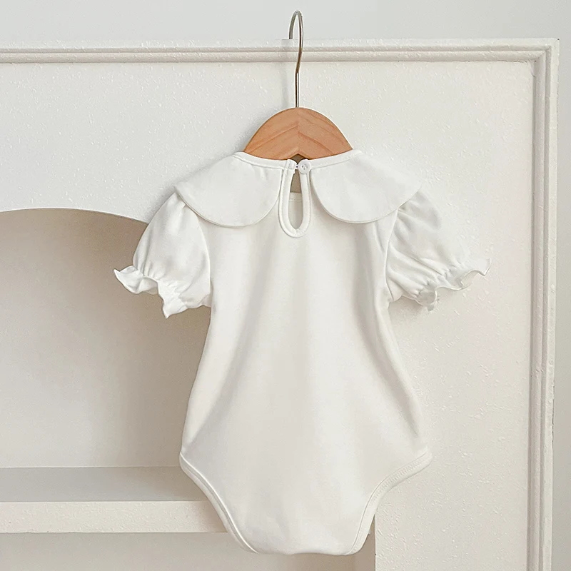 0-24Months Baby Clothes Outfits Summer Baby Romper Girls Pandora Collar White Newborn Bodysuit Short Sleeved Boys Girls Jumpsuit 2