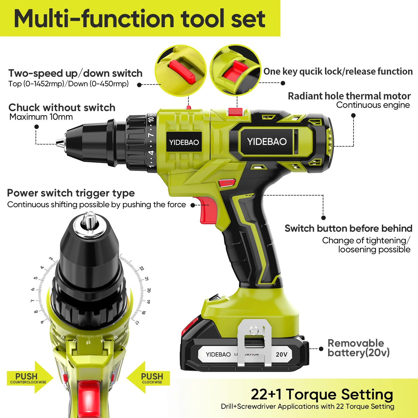 

2022 new arrival High Quality 5-in One Cordless power tools hand tool set 18v Combo kit drill too set sander