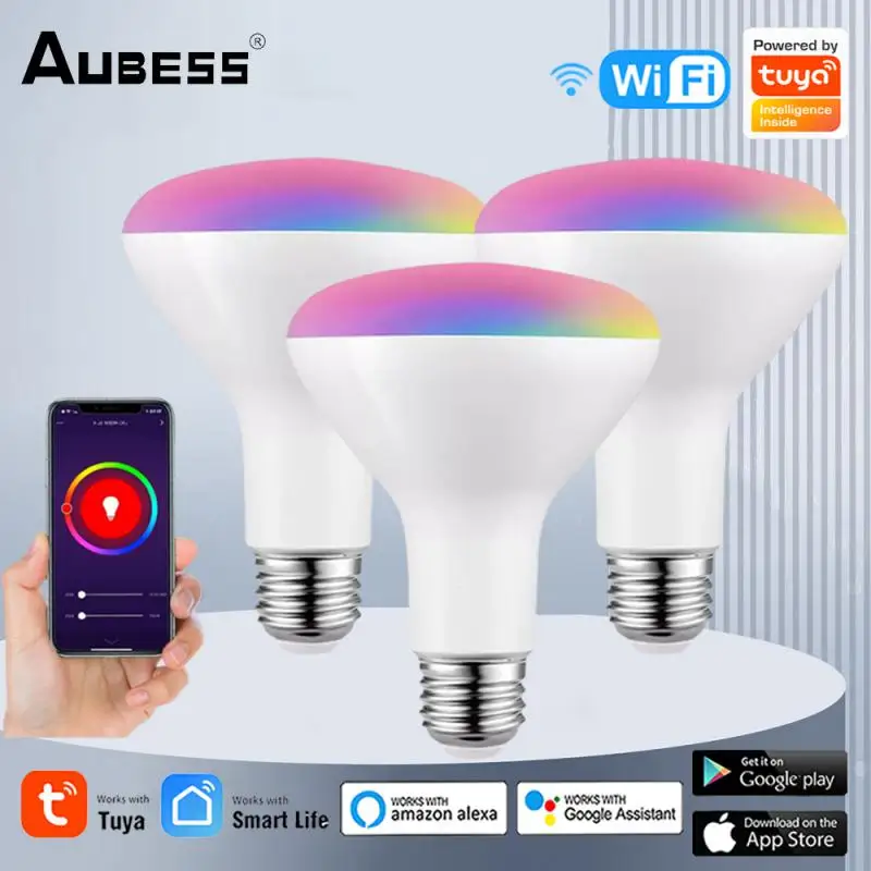 Tuya WiFi Smart Bulb E26 RGB Dimmable Light APP Voice Control Light Bulbs 100V-240V Smart Lamps Work With Google Assisatnt Home