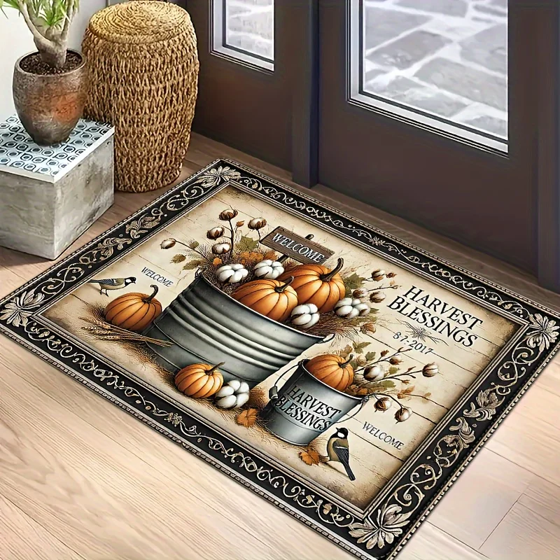Thanksgiving Fall Pumpkin Theme Door Mat Kitchen Bathroom Laundry Non-slip Floor Mat Living Room Balcony Hallway Entrance Rugs 3