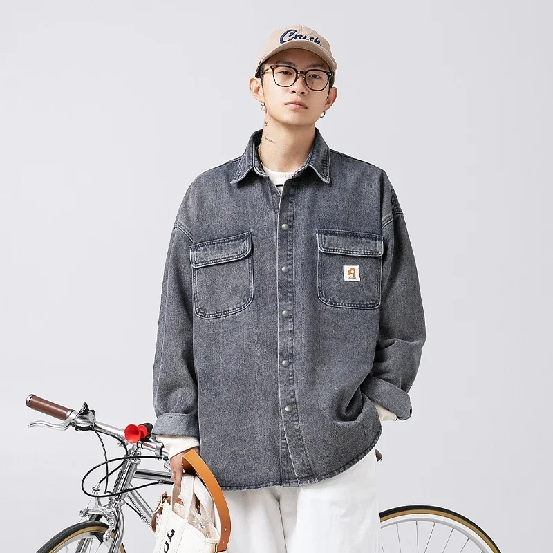2024 Spring Men's Denim Jacket Gothic Streetwear Coat American Hip Hop Outwear Long Sleeve Oversized Male Clothing
