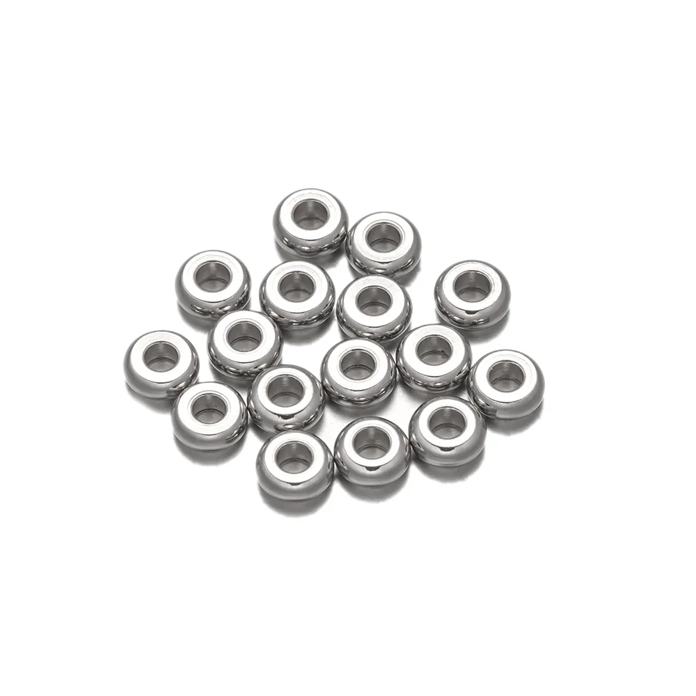 50 Stücke 4/5/6/8/10mm Edelstahl Charm Spacer Perlen Flache Runde Lose Große Loch Perlen DIY Schmuck Machen Zubehör Großhandel – Detail 3
