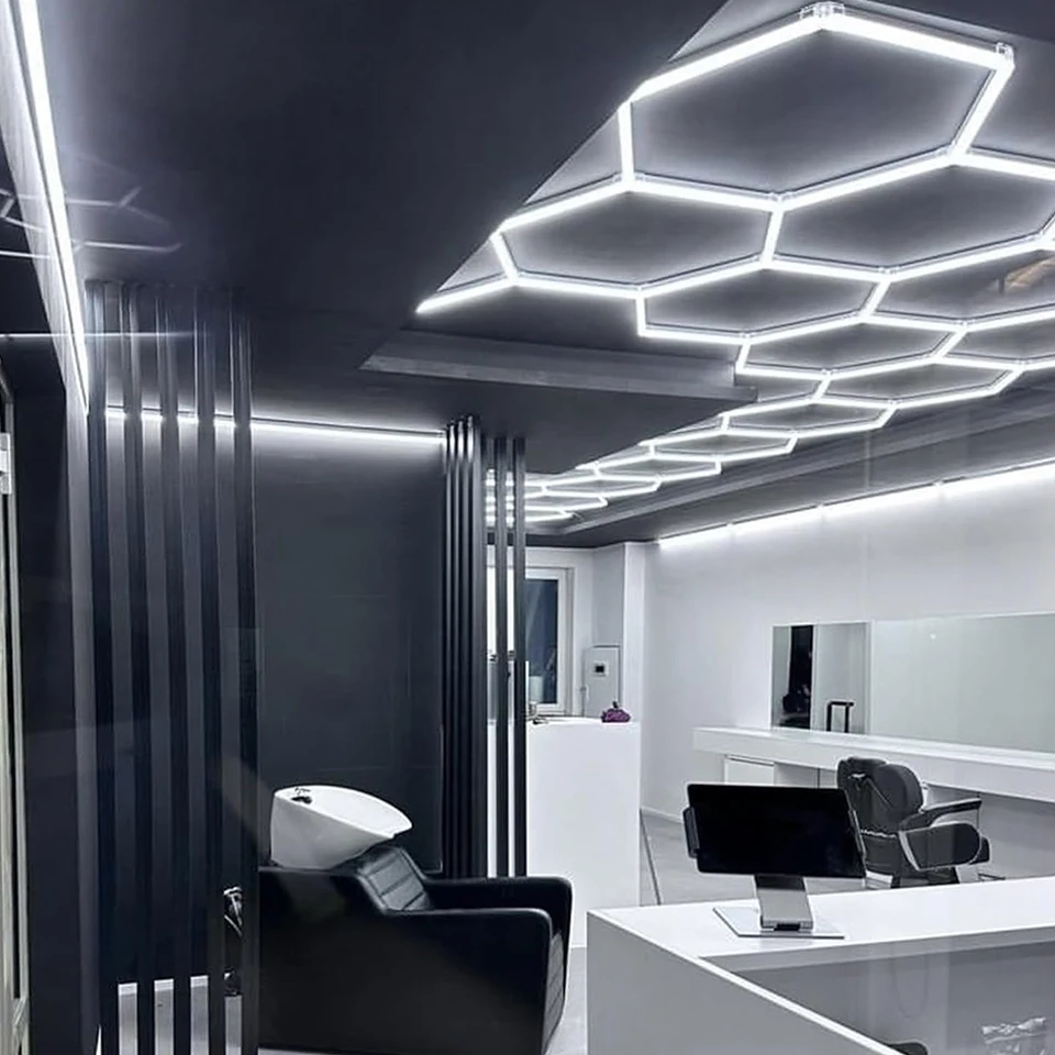 LED Hexagon Honeycomb Car Garage Lights DIY Shape Customizable Detailing Cable Accessorries AC85-265V Lighting Repair Barbershop