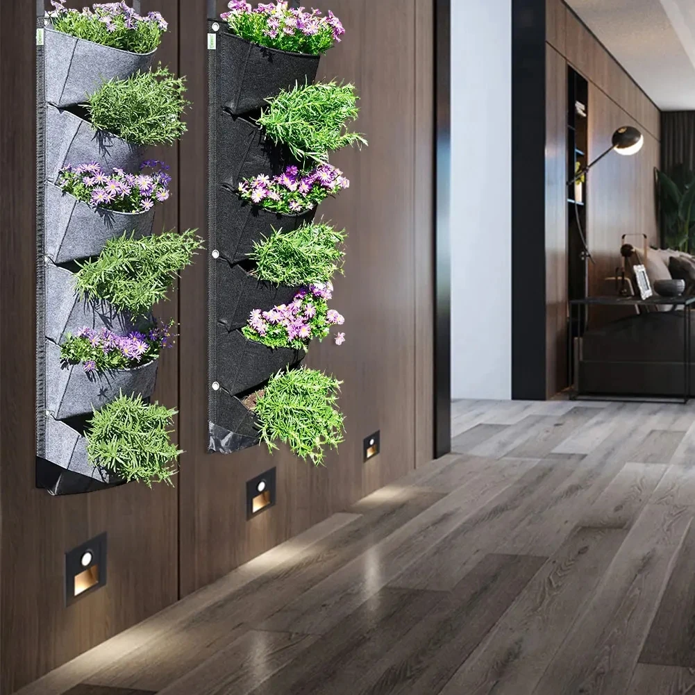Description Picture 6 of itemNew 6 Pocket Vertical Growing Planting Bag Felt Wall Hanging Flower Vegetable Growing Container Outdoor Indoor Garden Planter