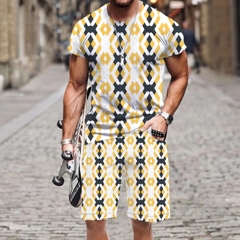 

Men's T-shirt Shorts Set O Neck Retro Classic Summer Tops Funny 2022 New Casual Tracksuit Beach Fashion Sportswear Street Outfit
