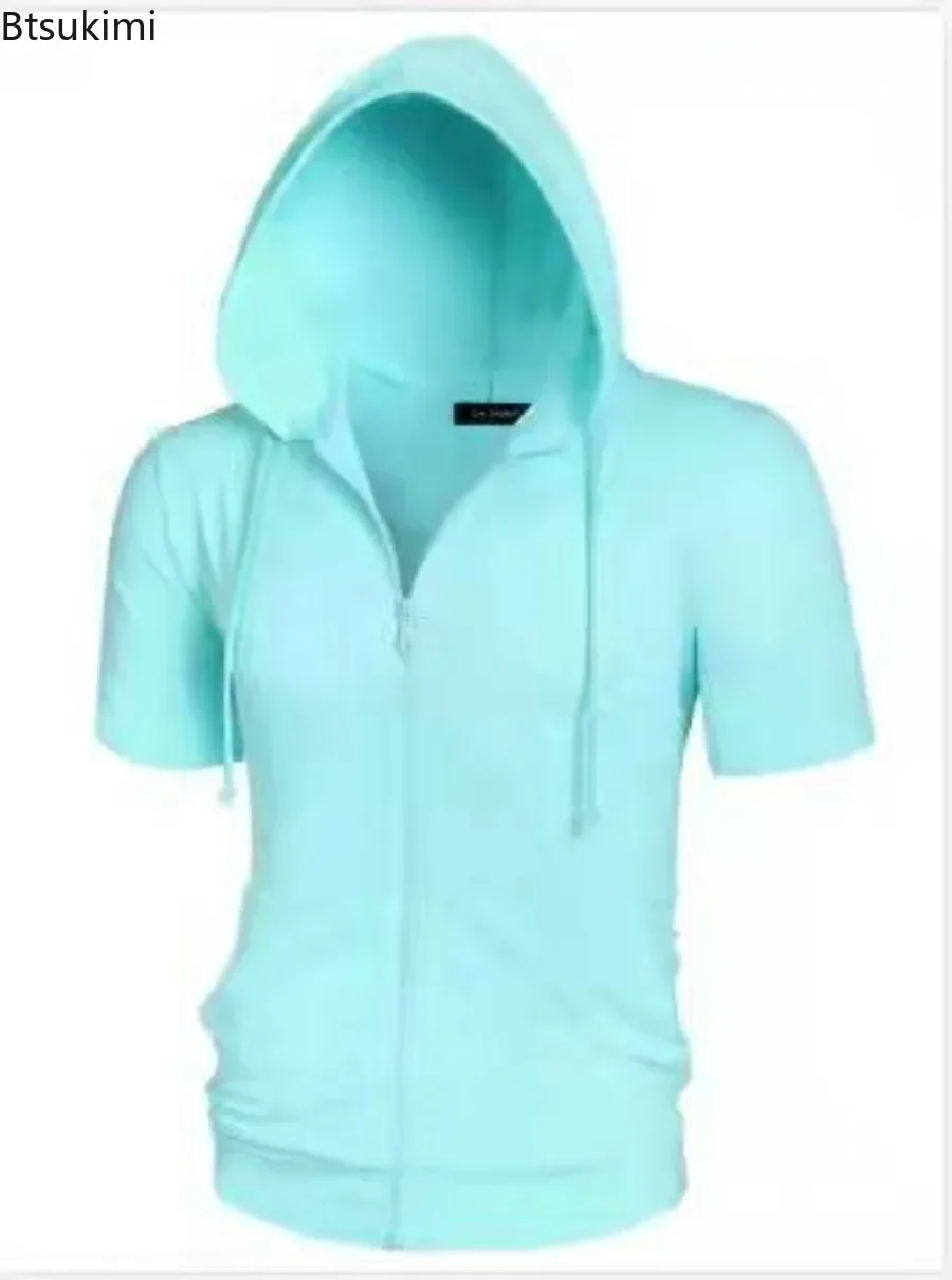 Men's Casual Sweatshirts Short Sleeve Hoodies Jacket Solid Slim Zip Man Sport Tops Comfotable Outdoor Clothes for Men zip up hoodie
