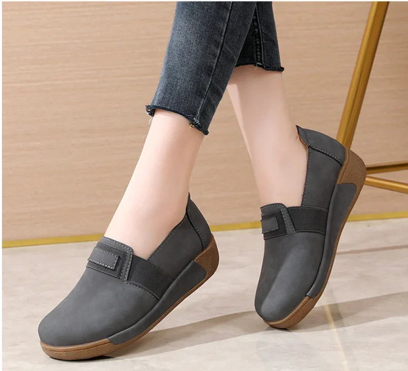 2024 Women Mother Female Genuine Leather Shoes Platform Flats Loafers Slip On Korean Plus Size 40 Vulcanized Shoes 6
