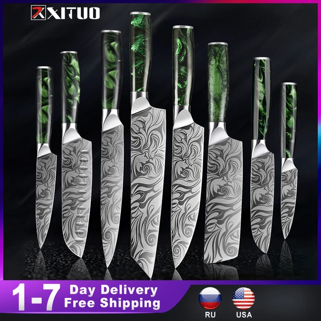 High Carbon Stainless Steel Knife Set  Set Kitchen Knives Carbon Steel -  5pcs - Aliexpress
