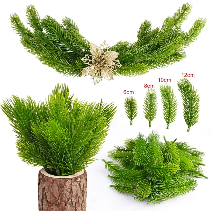 100/10Pcs Christmas Artificial Pine Needles Fake Pine Branches DIY Garland Green Leaves Plant Flowers Home Xmas Party Decoration