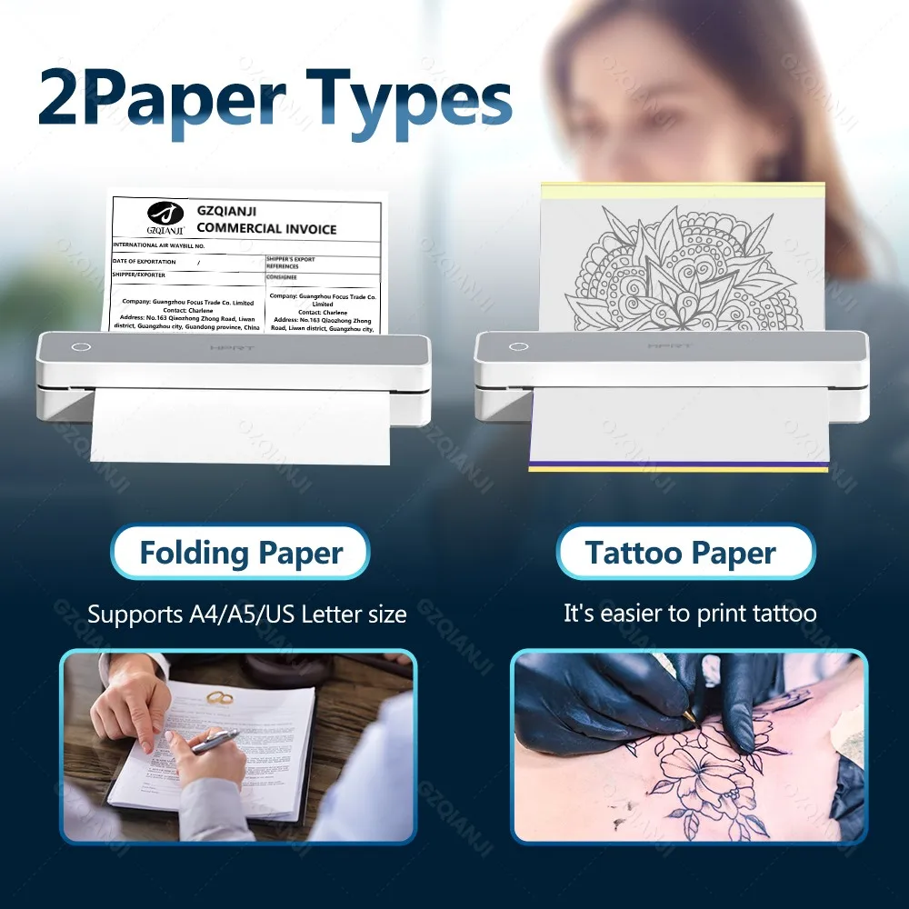 300DPI A4 Thermal Printer 200DPI Bluetooth Pocket Photo Document Printer Memo Note Tattoo Printing Wireless Inkless Printer