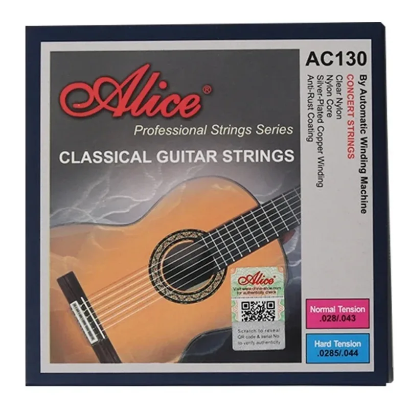 Alice AC130 Classical Guitar Strings -  Silver-  Plated  Copper  &  Nylon ,  High  Tension  6-Set  for  Rich  Resonance