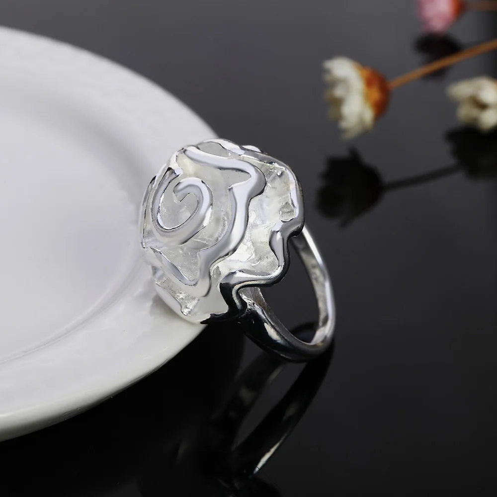 New Woman Fine Jewelry 925 Sterling Silver Beautiful Rose Flower Rings Taglia 7 8 9 Accessori Per Matrimoni Di Moda Regali Per Feste