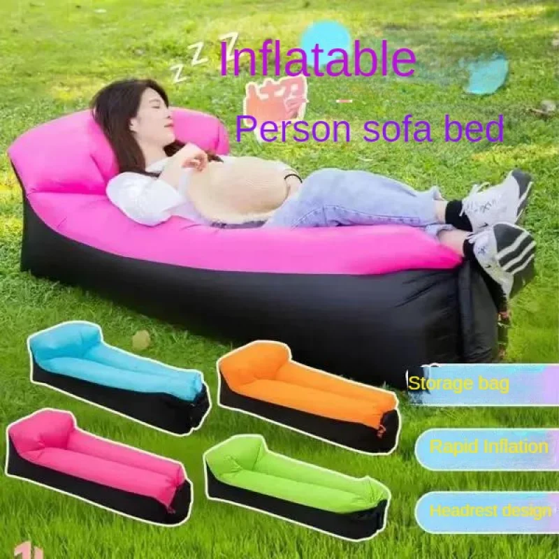 Outdoor portable lazy inflatable sofa pillow water beach grass park air bed foldable sleeping bag