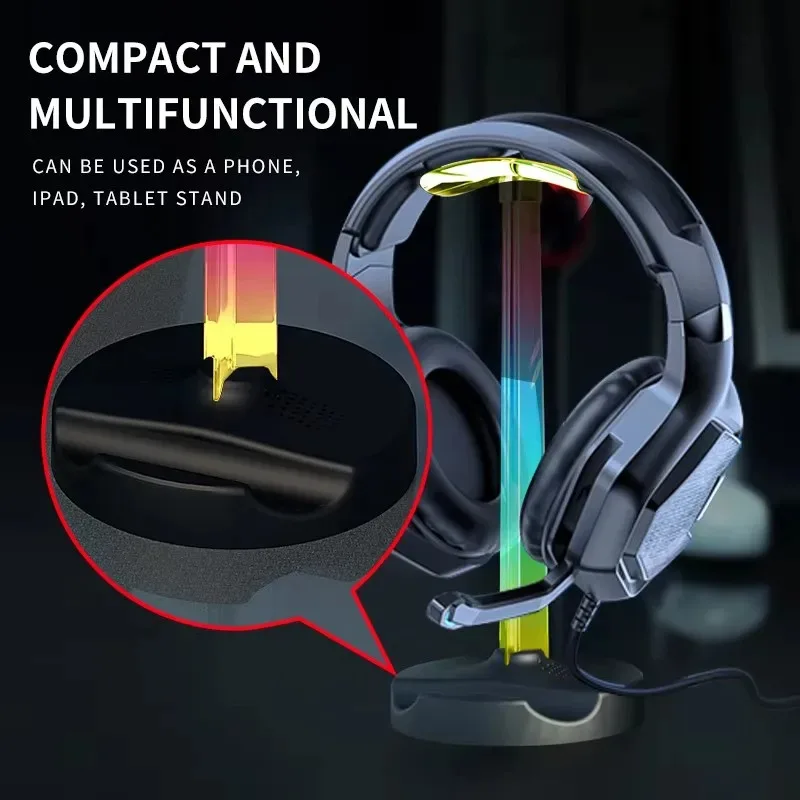 RGB Gaming Headphone Stand, Gaming Headset-Holder with USB Port, Multiple Color Mode, Earphone Hanger for Gamers Desktop