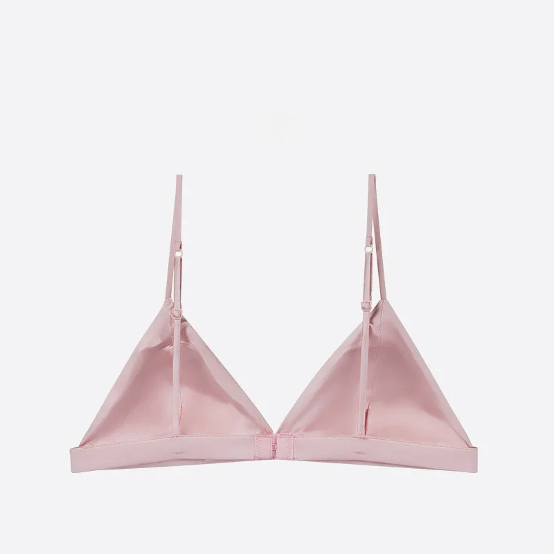 Small Chest Women Underwear Triangle Thin Shoulder Strap Mulberry Silk Smooth Satin Bralette Ventilation Intimate Brassiere