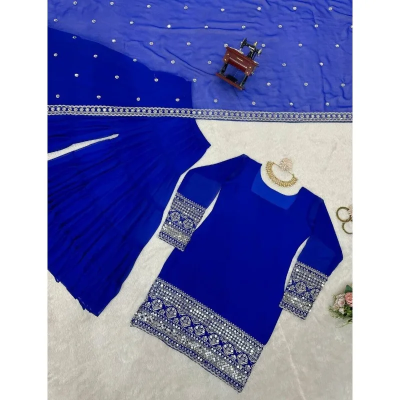 Traditional Look Faux Georgette Palazzo Suit With Dupatta For Women & Girls