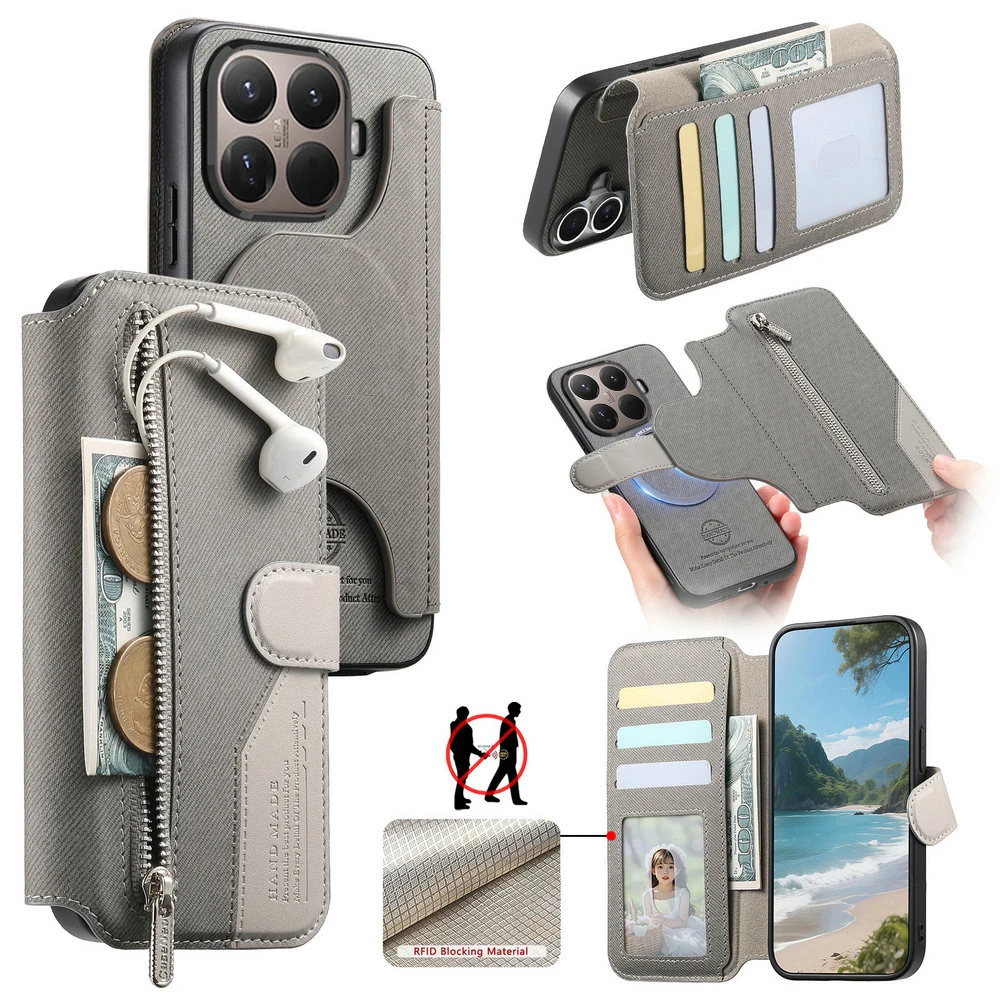 Luxury Detachable 2-in-1 Zipper Wallet Phone Case with Magnetic Cover