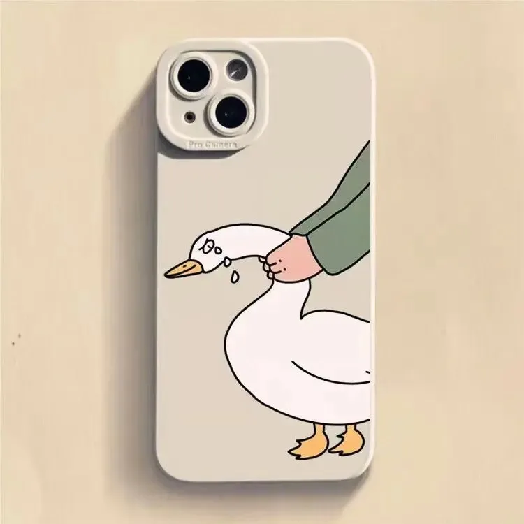 Cartoon Doubt Duck Phone Case For iPhone 16 15 14 13 12 11 Pro Max XS XR X 7 8 Plus Mini SE Soft Shockproof Bumper Back Cover