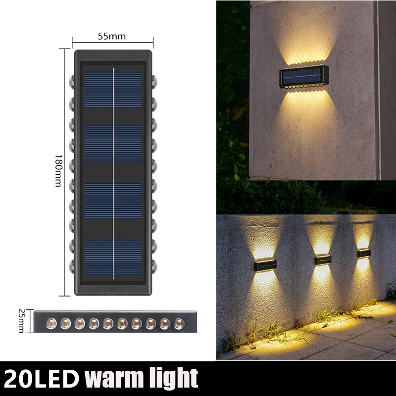 Description Picture 6 of item20LED Solar Wall Lamp Outdoor Waterproof Solar Powered Light UP and Down Illuminate for Garden Yard Decoration Outside Sunlights