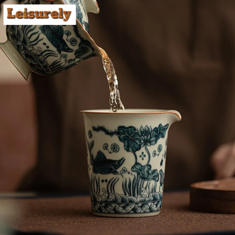 200ml Retro Fish Algae Pattern Tea Pitcher Vintage Ru Kiln Porcelain  Tea Divider Cha Hai Justice Cup Chinese Tea Set Supplies