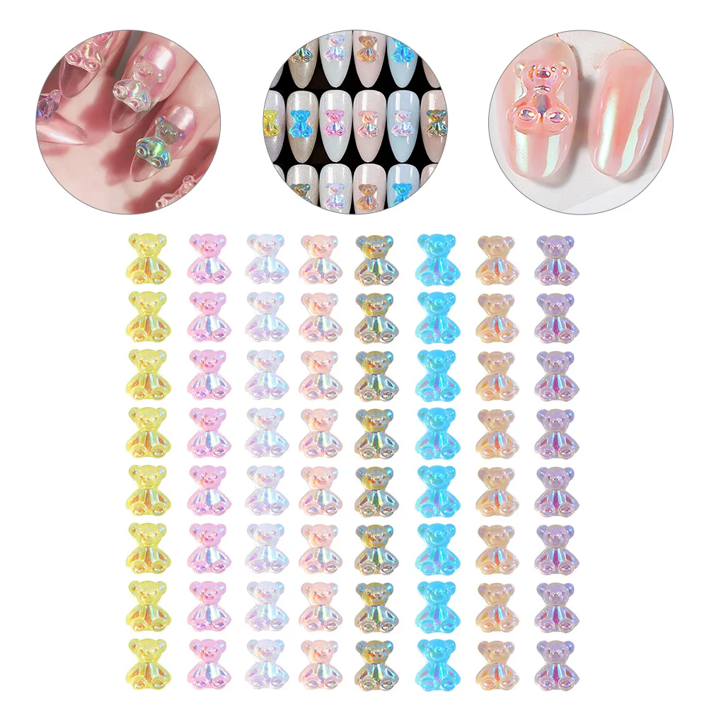 

64 Pcs Charm Nail Bear Diamond Nail Nail Nail Nail Nail Nail Rhinestones Resin DIY Decoration