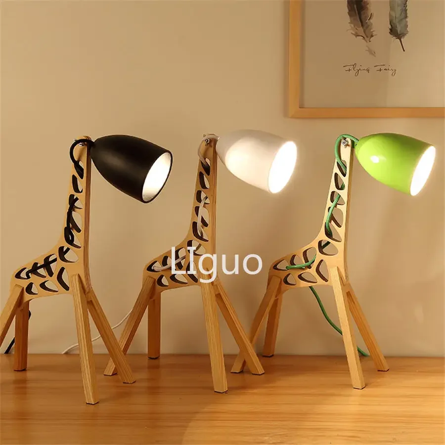 

art deco giraffe wood table lamp for children bedroom study creative reading desk lamp lovely home deco kids led bed light e27
